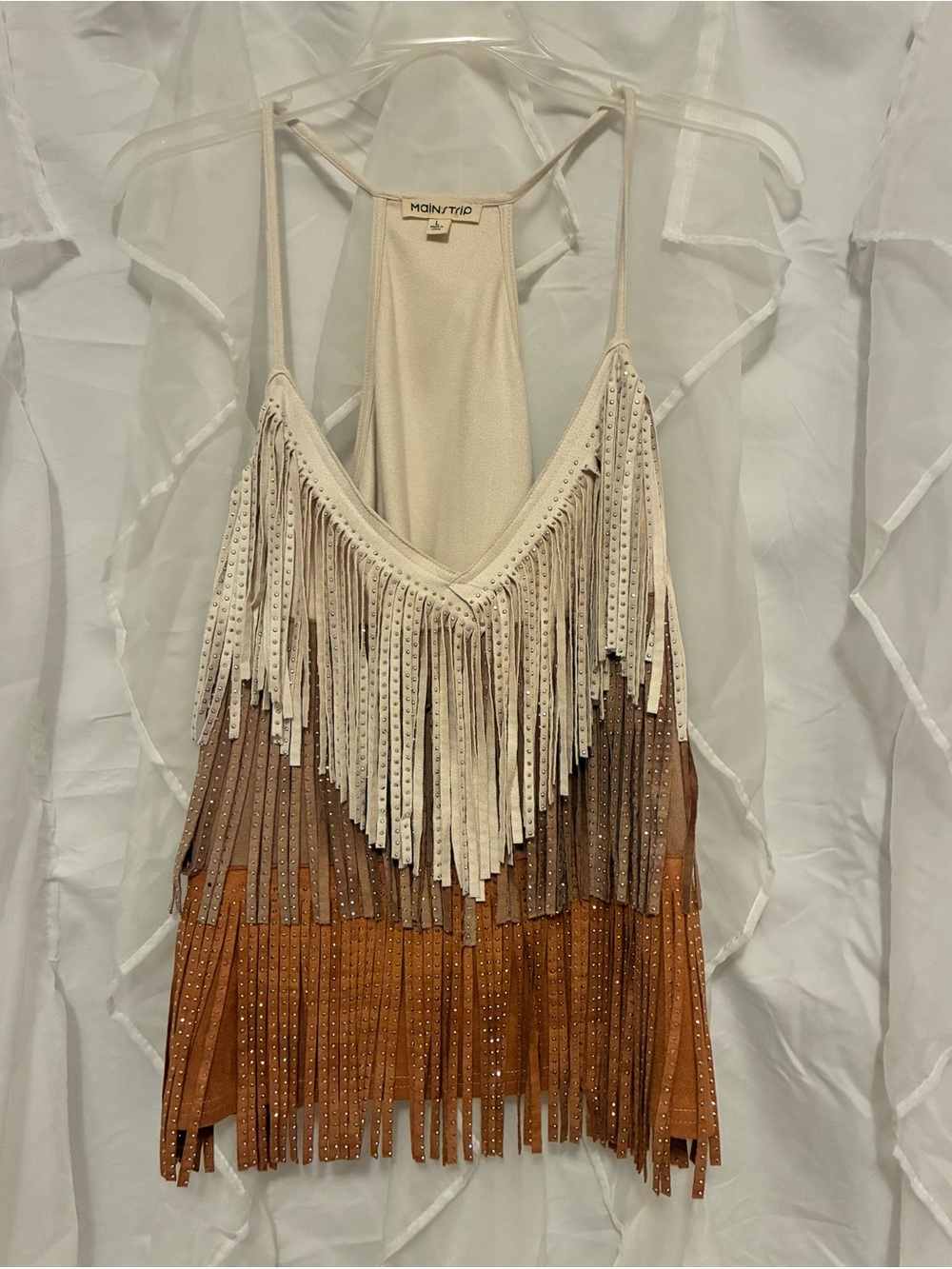 Main Strip Ombre Fringe Camisole in Cream, Taupe & Brown